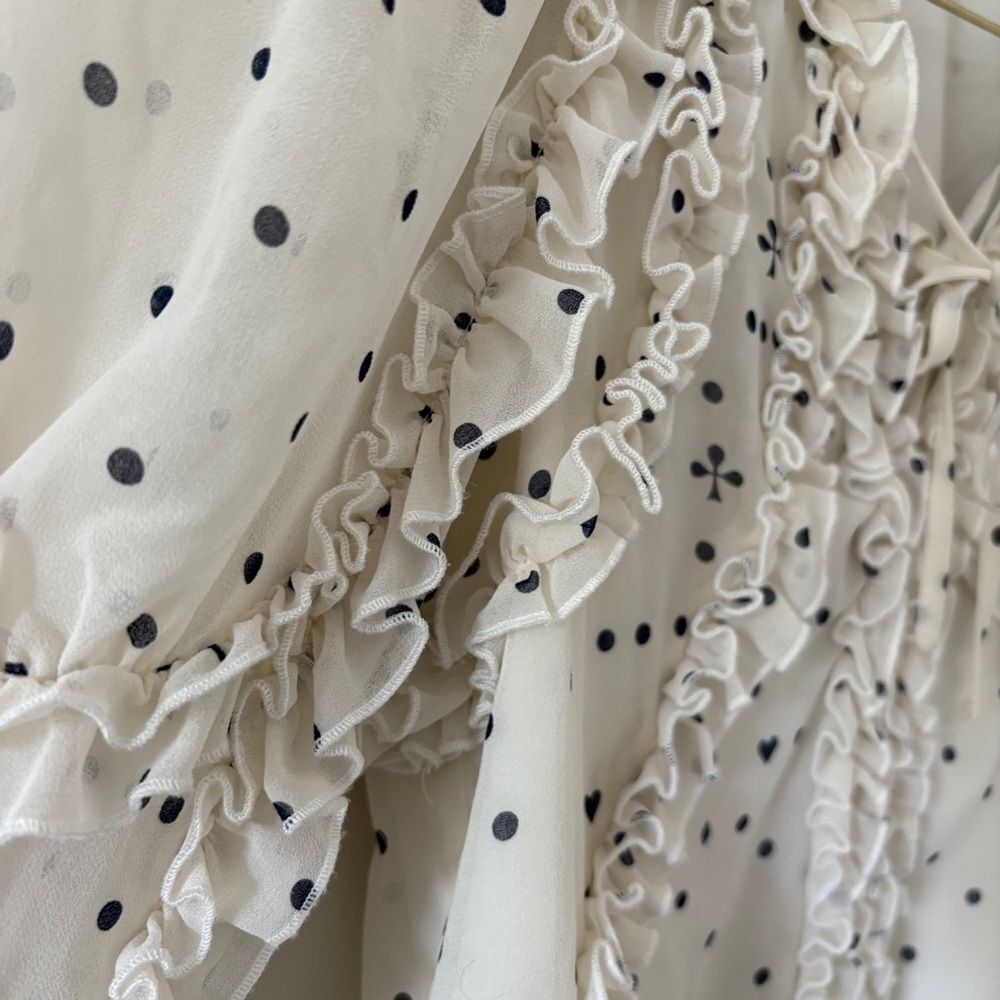 Koche M Cream Polka Dot Sheer Blouse Preppy Luxury Coastal Boardwalk Old Money - Picture 8 of 12